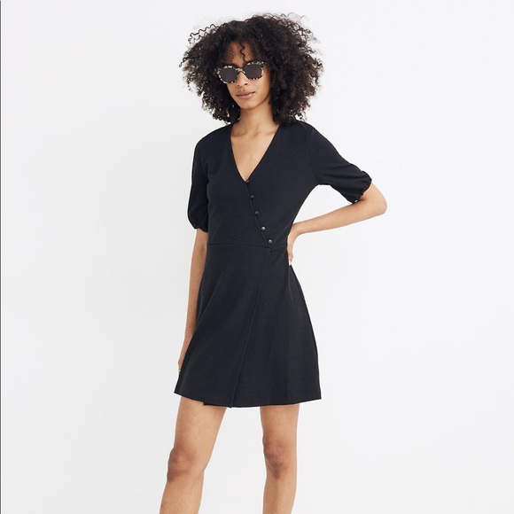Madewell Cross-Front Button Dress (Black) - Picture 2 of 7